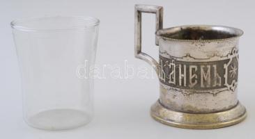 Alpakka pohártartó üveg betéttel Angela 1843 felirattal