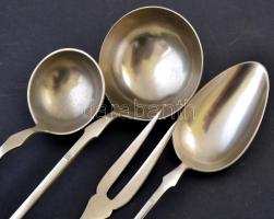 Alpakka tálaló készlet (merőkanál, húsvilla, pörköltes kanál, szószos merőkanál), 4 db, jelzett (Ber...