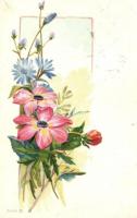 12 db RÉGI virágos üdvözlőlap, vegyes minőség / 12 pre-1945 floral greeting cards, mixed quality