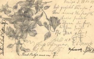 11 db RÉGI hosszú címzéses virágos üdvözlőlap, vegyes minőség / 11 pre-1901 floral greeting cards, m...
