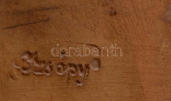 Izsépy kerámia: Kapus, kézzel festett, mázas kerámia, jelzett, hibátlan,  m:15 cm