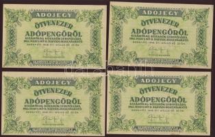1946. 50.000AP hátoldali vékonybetűs szöveggel vízjel nélkül, sok lemezhibával, benne gépszínátnyomatok (8x) T:I- némelyik foltos