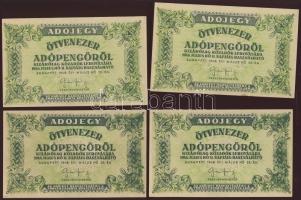 1946. 50.000AP hátoldali vékonybetűs szöveggel vízjel nélkül, sok lemezhibával, benne gépszínátnyoma...