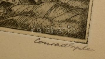 Conrad Gyula (1877-1959): Kellemes húsvétot kíván Arady D. Rézkarc, papír, jelzett, 12×9,5 cm