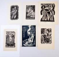 8 db erotikus ex libris, (Menyhárt, Lembit Lepp, Várkonyi, Larc C. Stolt stb), fametszet, 9×5-10×6 cm