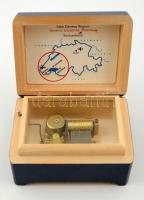 A Genfi-tavat ábrázoló fa zenélő dobozka, jó állapotban, 11x8x6 cm