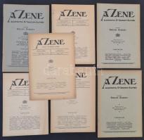 1930-1939 A Zene. Szerk.: Dr. Horusitzky Zoltán, Dr. Havlin Károly, 7 db, XII. évf. 4., 13. számok, XIII. évf. 6 szám, XIV. évf. 3.,5.,6.,9. számok. Változó, többnyire jó állapotban.