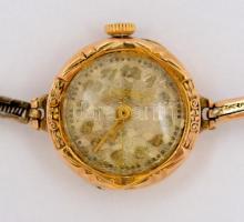 Arany (Au) 14 K női karóra, jelzett, nem müködik, "Garay János Gyula" karton ékszeres dobo...
