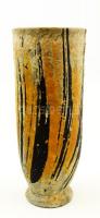 Gorka Lívia (1925-2011): Fekete-sárga csíkos nagy váza, festett, mázas kerámia, jelzett, hibátlan, m:27 cm / Lívia Gorka: Black-yellow vase, glazed ceramic, flawless