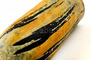 Gorka Lívia (1925-2011): Fekete-sárga csíkos nagy váza, festett, mázas kerámia, jelzett, hibátlan, m...