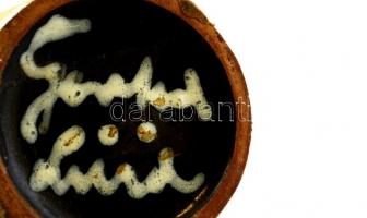 Gorka Lívia (1925-2011): Fekete-sárga csíkos nagy váza, festett, mázas kerámia, jelzett, hibátlan, m...