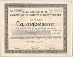 4db-os vegyes tétel: Szeged 1922. "Első Szegedi Cipő-, Csizma és Papucsipari Szövetkezet" ...