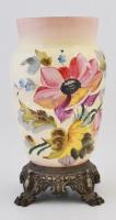 Kézzel festett virág mintás porcelán váza, spiáter talppal, hibátlan, m:23 cm