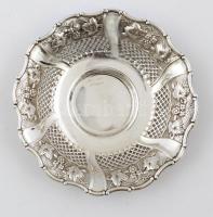 Ezüst (Ag.) áttört szélű tálka, jelzett, d:8 cm, nettó:27 g