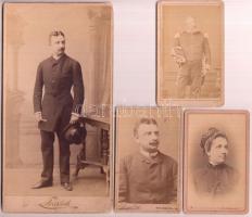 cca 1870-1900 4 db keményhátú műtermi fotó, kettőn ugyanaz az úriember látható, hátoldalon feliratozva(Andrássy Gyula) + a női fotó hátoldalán feliratozva(Andrássy Zsófia), 10x6 és 21x11 cm-es méretben