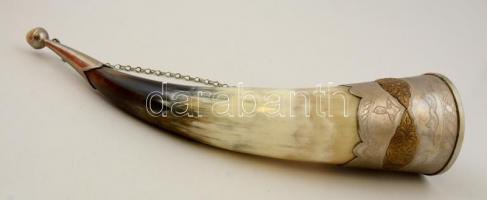 3 db szaru kürt fém veretekkel, h:22-29 cm