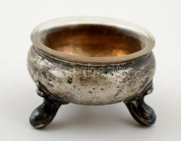 Ezüst(Ag) fűszertartók, 4 db, üvegbetéttel, jelzett, d: 5 cm, nettó:  74,4 g + ezüstözött kiskanalak...