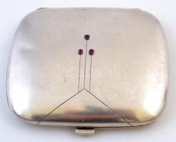 Ezüst(Ag) art deco cigarettatárca rubin kövekkel, jelzett, 9x8 cm, nettó: 96,9 g / Silver art deco cigarette case with ruby, hallmark