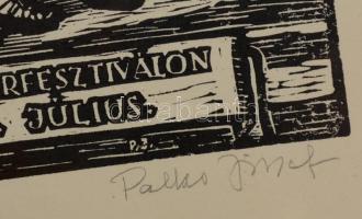 Palkó József (1919-2004): Menettánc Kalocsán. Fametszet, papír, jelzett, üvegezett keretben, 29×39 c...