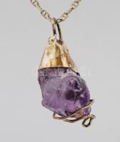 Ezüst(Ag) lánc ametiszt függővel, jelzett, h: 72 cm, bruttó: 9,8 g
