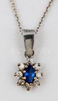 Ezüst(Ag) lánc kék és fehér kövekkel díszített apró medállal, jelzett, h: 19 cm, bruttó: 2,4 g