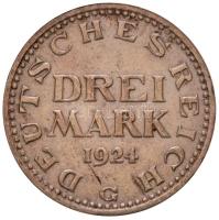 Németország / Weimari Köztársaság 1924G 3M Ag (14,49g) T:2 ph., felületi karc / Germany / Weimar Rep...