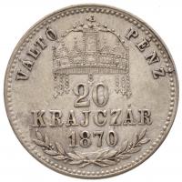 1870GYF 20kr Ag "Váltó Pénz" (2,66g) T:2,2- / Hungary 1870GYF 20 Kreuzer Ag "Váltó Pé...