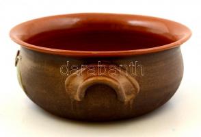 Ambrus Attila (1967-): Mázas kerámia tál, kézzel festett, jelzett,  hibátlan, d: 17 cm, m: 7 cm