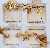 Vegyes bizsu tétel dobozban, apró aranyszínű fülbevalók, gyűrűk, 25 db