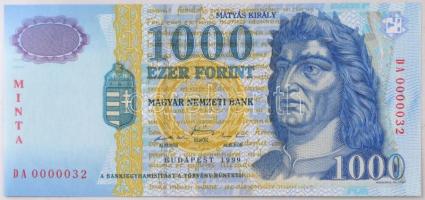 1999. 1000Ft MINTA DA alacsony sorszámmal T:I / Hungary 1000Ft MINTA (SPECIMEN) and DA series letters and low serials C:UNC Adamo F55AM2
