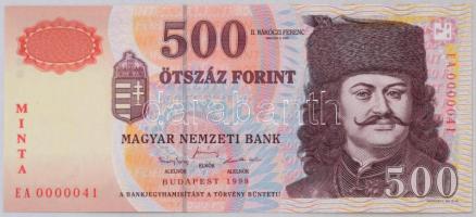 1998. 500Ft MINTA alacsony EA0000041 sorszámmal T:I / Hungary 1998. 500 Forint MINTA (SPECIMEN) and low EA0000041 serial number C:UNC Adamo F54
