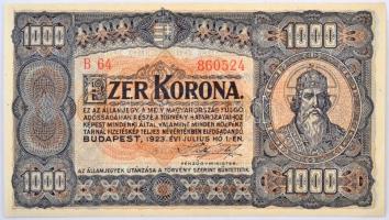 1923. 1000K T.W. jelöléssel T:I / Hungary 1923. 1000 Korona with T.W. mark C:UNC Adamo K37