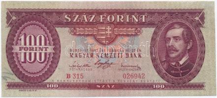 1947. 100Ft eltolódott nyomat T:II restaurált, vágott / Hungary 1947. 100 Forint shifted print C:XF restored, cut Adamo F27