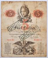 1859. 5G vízjeles papíron, "UNGÜLTIG (ÉRVÉNYTELEN)" felülbélyegzéssel T:III,III- RRR / Austrian Empire 1859. 5 Gulden on watermarked paper with "UNGÜLTIG (INVALID)" overprint C:F,VG RRR Adamo G91B