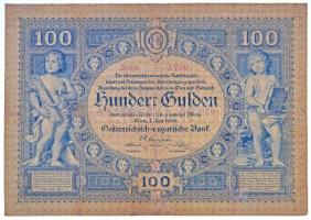 1880. 100Ft/G piros sorszám "1700 05945" T:III restaurált RRR! / Hungary 1880. 100 Gulden ...