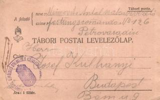 Tábori Posta, Festungscomando No. 126. / "Budapesti 1. Népfelkelő Pótzászlóalj" bélyeg / W...