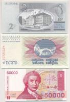 Vegyes: Bosznia-Hercegovina 1992. 10D + Észtország 2006. 2K + Horvátország 1993. 50.000D T:I
Mixed:...