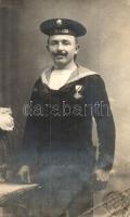 1914 SMS Adria matróza kitüntetésekkel / K.u.K. Kriegsmarine, mariner of SMS Adria with medals, photo (EB)