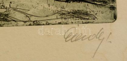 Élesdy István (1912-1987): Öreg akác. Rézkarc, papír, jelzett, 23x41 cm