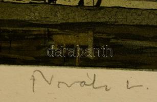 Novák Lajos (1927-1989): Falu. Rézkarc, papír, jelzett, paszpartuban, 29x19 cm