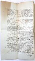 1836 Kiskunszabadszállás város szerződése helyi fogadósokkal vásárokban való szabad borkimérésre. A városi elöljárók aláírásával és a város címeres pecsétjével