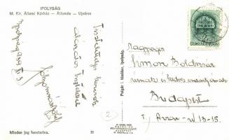 Ipolyság, Sahy; Magyar Királyi Állami Kórház, vasútállomás, vonat, Újváros / hospital, railway stati...