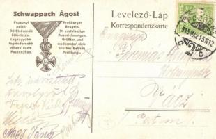 Pozsony, Pressburg, Bratislava; Schwappach Ágost Pozsonyi Patkó reklámlap, pozsonyi kiflis üdvözlőla...