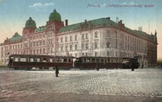 Pozsony, Pressburg, Bratislava; Hadtestparancsnoksági épület, városi motor vasút / Army Headquarters, urban railway, train