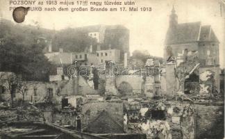 Pozsony, Pressburg, Bratislava; romok az 1913 május 17-ei nagy tűzvész után, Kaufmann kiadása / nach dem großen Brande / after the fire, ruins