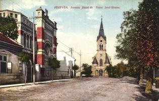 Pöstyén, Piestany; Ferenc József út, zsinagóga. Fuchs Margit kiadása / street view, synagogue