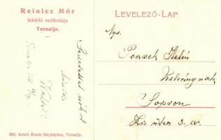 Tornalja, Tornala; Reinicz Mór Fehérló szállodája és étterme. Keleti Ármin fényképész kiadása / hote...