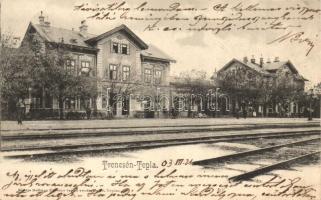 Hőlak, Trencséntepla, Trencianska Teplá; vasútállomás. Dallman Ferenc vasúti vendéglős kiadása / railway station