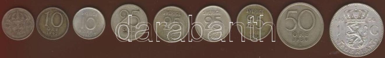 Svédország kis Ag tétel 10ö 1937,1947,1961 + 25ö 1945,1953 (2x),1960 + 50ö 1950 + 1G 1956 T:2,3
