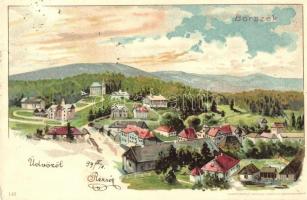 1899 Borszék-fürdő, Borsec; Látkép / general view, Kunstanstalt &#039;Kosmos&#039; litho s: Geiger (EK)